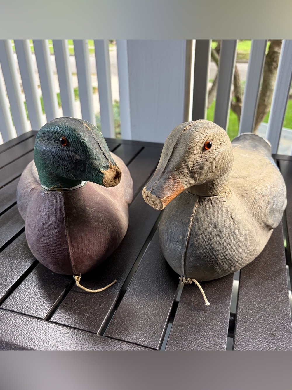 Vtg Victor Veri-Lite Mallard Duck Decoy Mated Pair Glass Eyes Animal Trap Co PA